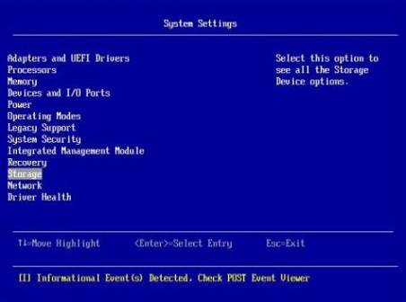 System Settings screen with Storage highlighted