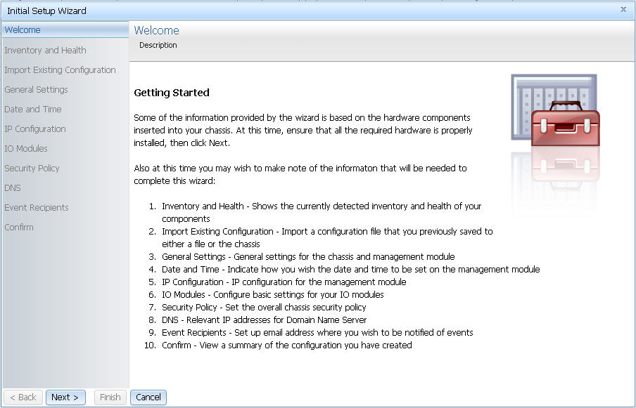 Illustration of the Initial Setup Wizard - Getting Started page
