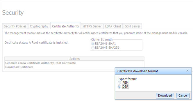 Illustration showing screen capture of the "Certificate download format" window
