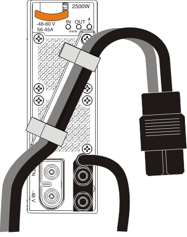 Illustration showing how to attach the power cord to the strain-relief ties