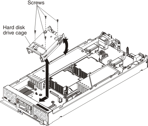 Graphic illustrating installing a hard disk drive cage