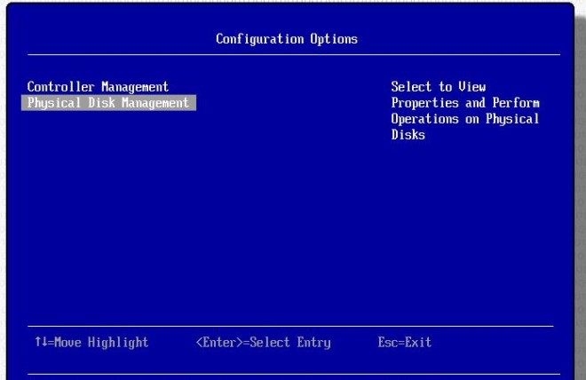 Configuration Options Physical Disk Mgmt