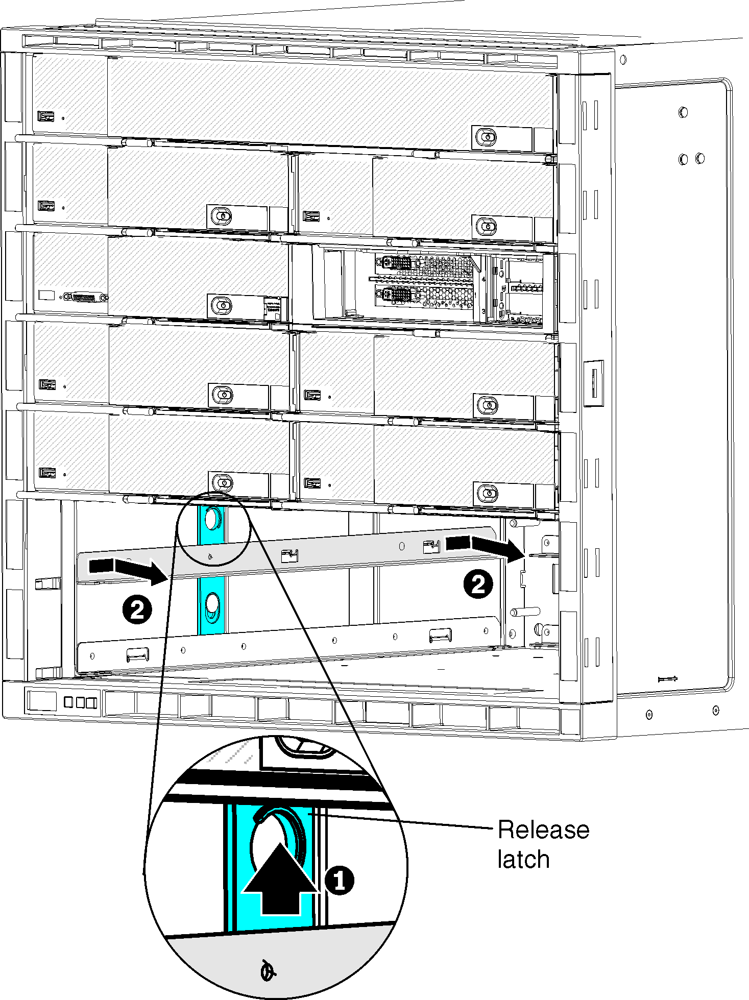 Graphic illustrating the removal of a shelf support from the chassis