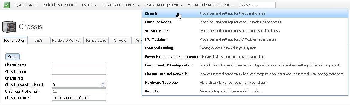 Graphic showing the Chassis Management page, Chassis menu option.