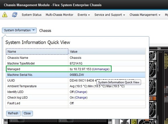 Illustration of the System Information Quick View option available from the Chassis page