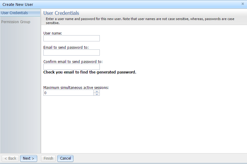 Graphic showing Create New Users dialog box.